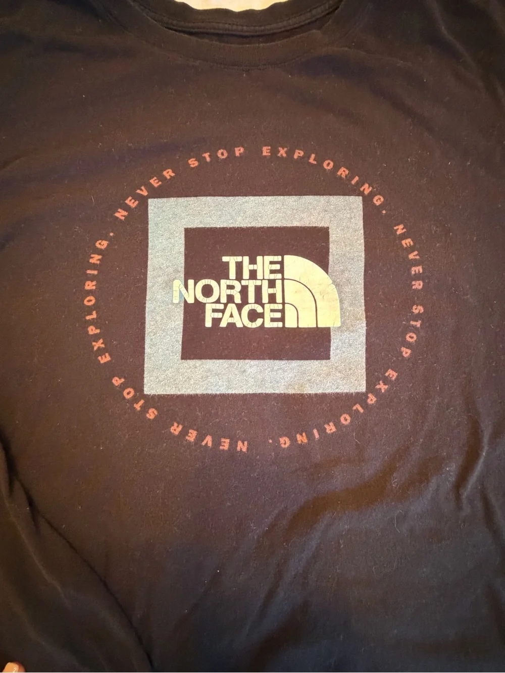 The North Face Black Long Sleeve Logo Tee with Blue Accent